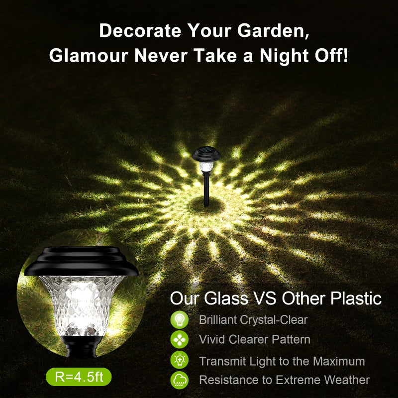 Balhvit Glass Solar Lights Outdoor, 8 Pack Super Bright Solar Pathway Lights, Up to 12 Hrs Long Last Auto On/Off Garden Lights Solar Powered Waterproof, Stainless Steel LED Landscape (Cool White, 8 PACK) - Image 4